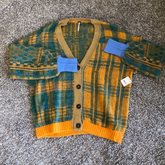 NWT Free People Sepia Cardigan Large Marigold Sky Combo - Picture 5 of 9